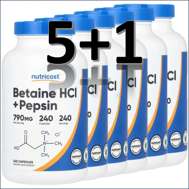 [5+1] 뉴트리코스트 베타인 HCI + 펩신 790mg 240회분, 240정, 6개 - 쿠팡