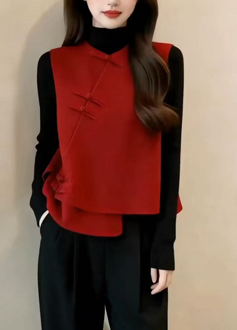 26001新大愛美依緣2026新款中國風盤扣馬甲高領淨版打底衫洋氣女