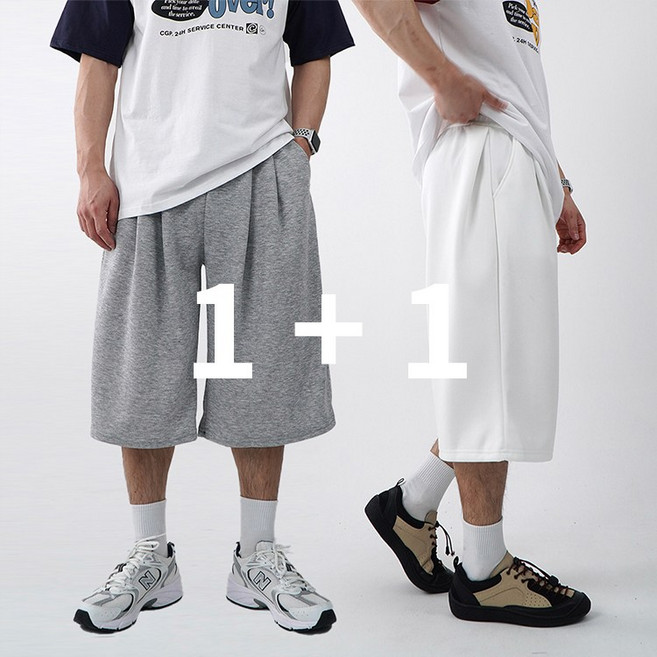 [당일출고] 1+1 쓰리턱 남자버뮤다팬츠 7부반바지 남자빅사이즈반바지