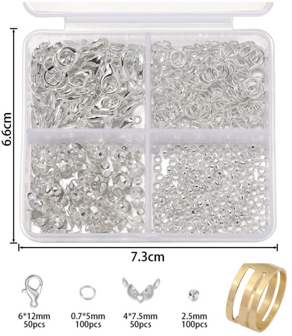 (랍스터고리+오링+누름볼+올챙이켑+반지) 악세사리 부자재 4칸키트, 1개, 화이트 실버