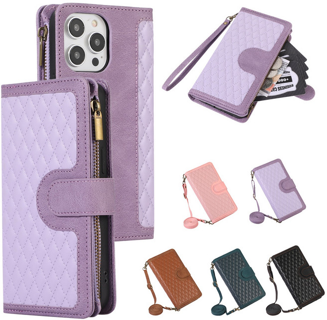 HODON 가죽 V퀼팅 카드 수닙 숄더 / 손목 스트랩 줄 아이폰 12 13 14 15 프로 맥스 플러스 Pro Max Plus iPhone 적용 케이스