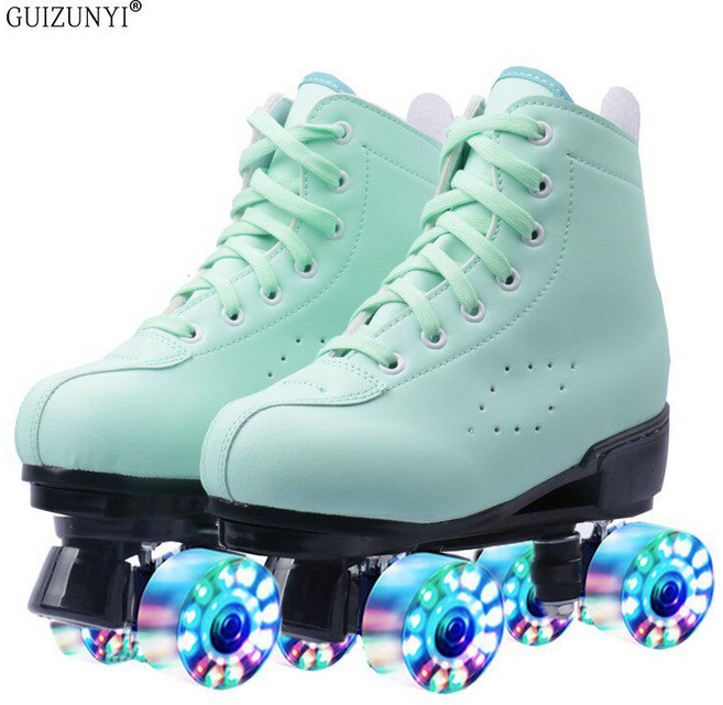 롤러스케이트 입문용 롤러장 롤러슈즈 스케이트 녹색 가죽 + 검은 바퀴, 1개, 그린 껍질의 화이트 바퀴에는 가방이 함께 제공됩니다.