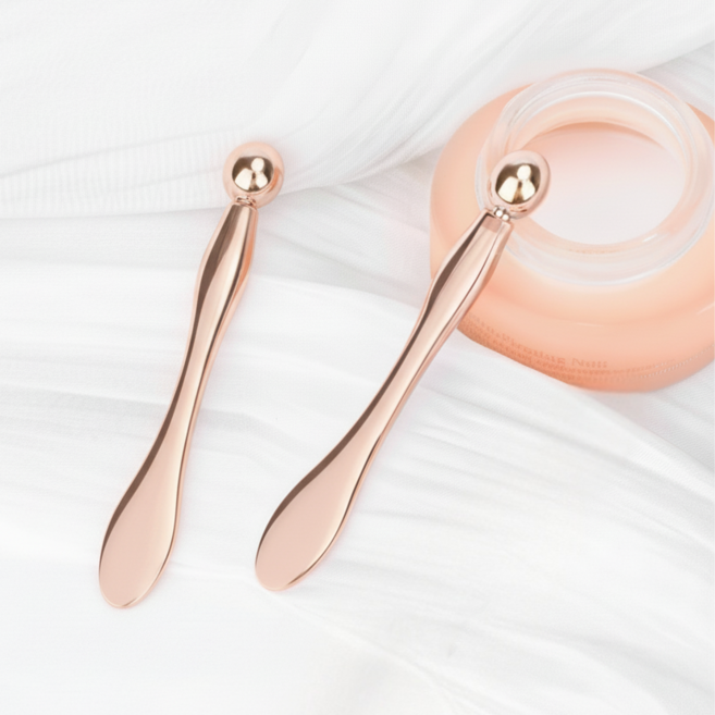 눈 마사지 스틱 겸용 화장품 스푼 스패출러 2P 세트, 2개, 8cm 로즈골드
