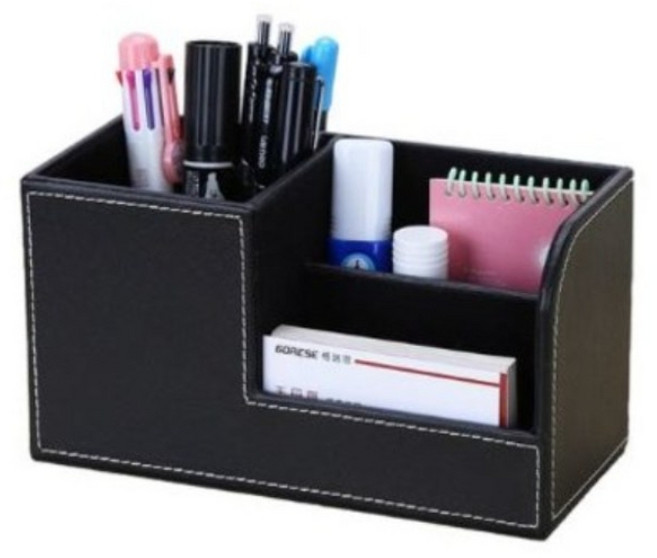 HICKIES 모던클래식 데스크 멀티 펜 홀더 가죽정리함, BLACK, 1개