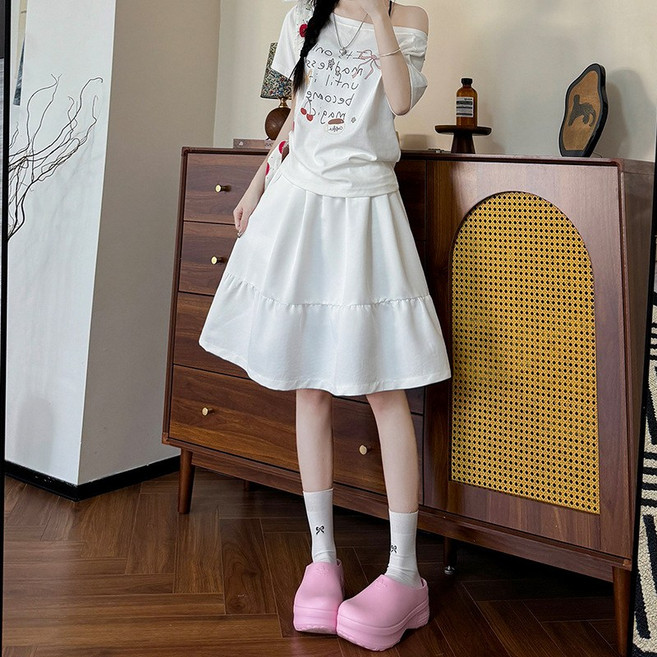 SAHINER 여성 플레어 미디 스커트 코튼 데일리 봄여름 ADQ10