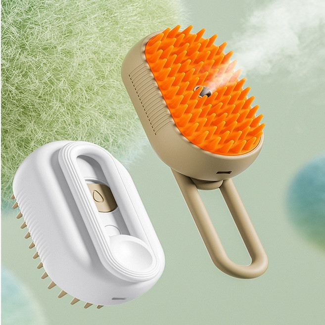 반려동물 강아지 고양이 저자극 스팀 브러쉬 빗, 1개, 크림색