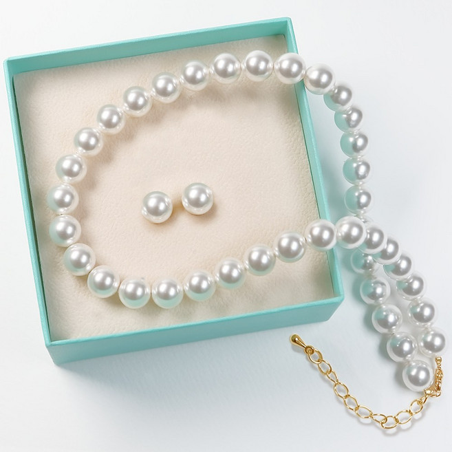 에바주얼리 여성 혼주 14k 스와로브스키 왕 진주 목걸이 + 왕 진주 목걸이 세트