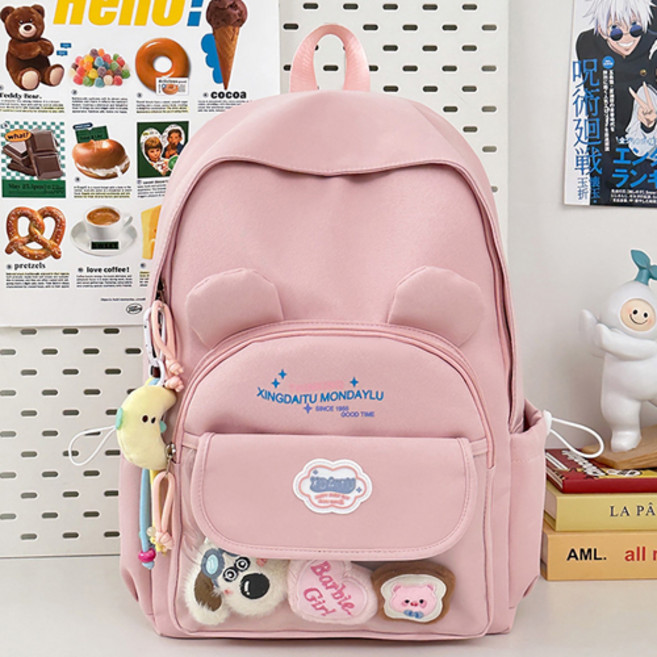 순순몰 남녀공용 대용량 가방 학생 백팩 + 키링인형