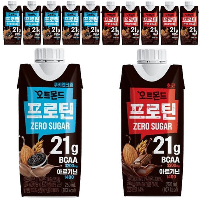 롯데 오트몬드 프로틴 제로슈거 250ml 쿠키앤크림6팩+초코6팩(총12팩), 1개, 1ml