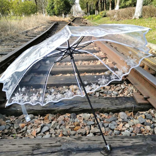 당일발송 렌코리아 플라워 레이스 3단 접이식 투명 비닐 자동우산
