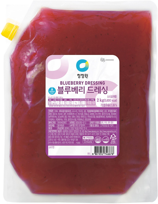 냉장 대상 청정원 블루베리 드레싱 2kg 1box (5입), 1세트