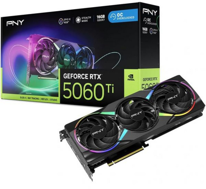 PNY GeForce RTX™ 5060 Ti 16GB 오버클러킹 듀얼 팬 GPU DLSS 4, 16GB ARGB