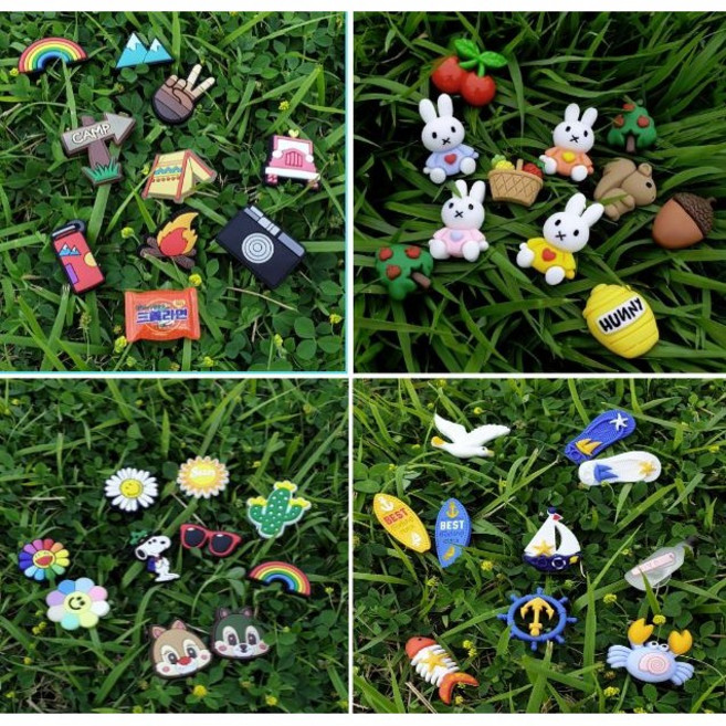 10~12종 파츠 신발장식 세트 100종류 캠핑 여름 바다 커플 캐릭터 플라워 자연 악세사리 스포츠 신발 DIY 슬리퍼 실내화 EVA 피츠 선물