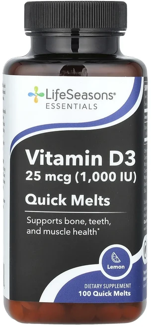 LifeSeasons 에센셜스 비타민D3 레몬 25mcg(1000IU) 100정, LifeSeasons에센셜스비타민D3레몬25mcg100, 1개 - 쿠팡