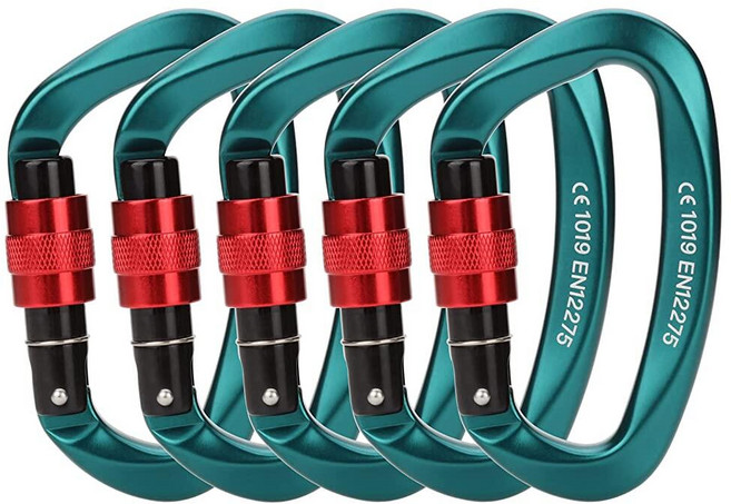 잠금 카라비너 - 25kN 2 540kg5500파운드 클라이밍 나사 게이트 D 모양 블루 5팩 115214, B-그린