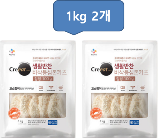 크레잇 생활반찬 바삭등심돈카츠, 1kg, 2개