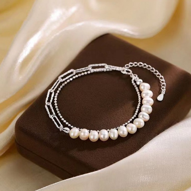 FANSYLI 실버 925 은팔찌 여성 두줄 레이어드 체인 팔찌 행운팔찌 여성 진주팔찌 2509YK03