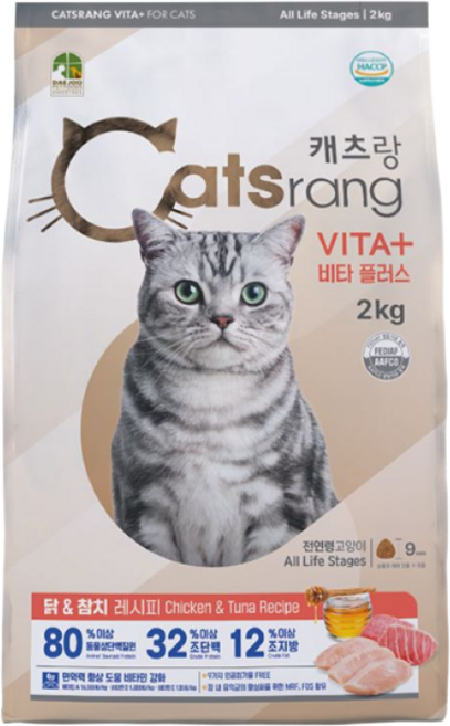 캐츠랑 비타플러스 전연령 고양이 사료 건식, 2kg, 1포, 닭+참치