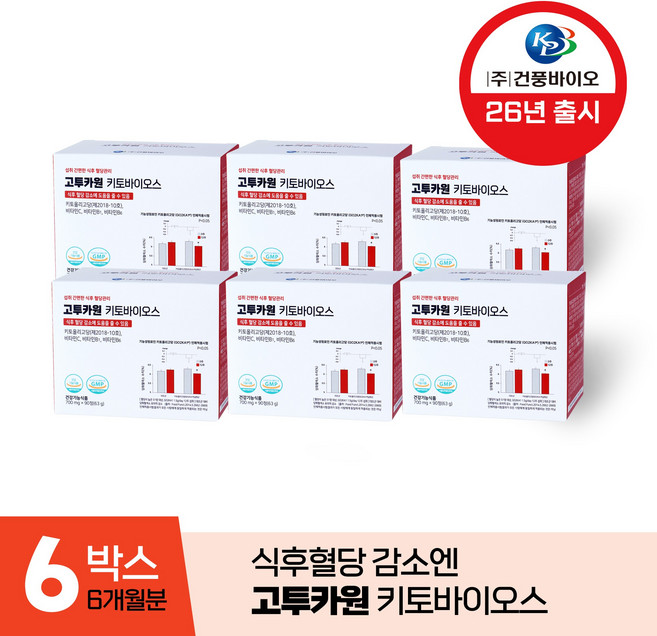[본사] 식후혈당감소엔 고투카원 키토바이오스 키토올리고당 6개월, 6박스, 90정