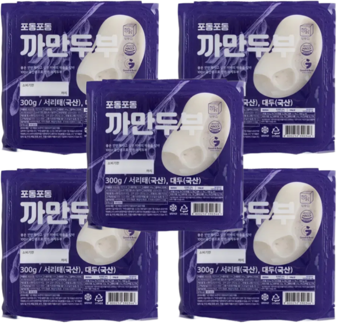 [정담두부집] 100% 국산콩 수제두부 서리태두부, 300g, 5개