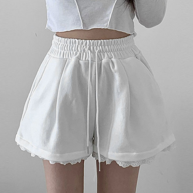 마이쏭 여성 하이웨스트 숏팬츠 여름반바지 릴리밑단레이스쭈리반바지