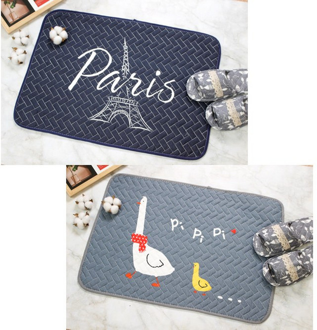 2종세트 주방발매트 욕실 현관 퀼트 발 면 매트 사무실 화장실 미끄럼방지 순면 워셔블매트, 01파리+삐삐오리 2종세트