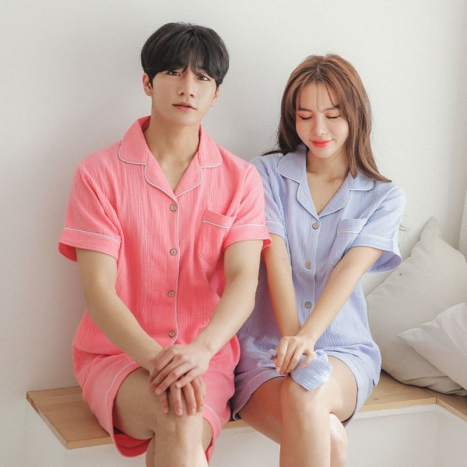 글램공감 모닝 요루면 반팔투피스 커플추천 잠옷 여름파자마 상하세트 (안대포함)