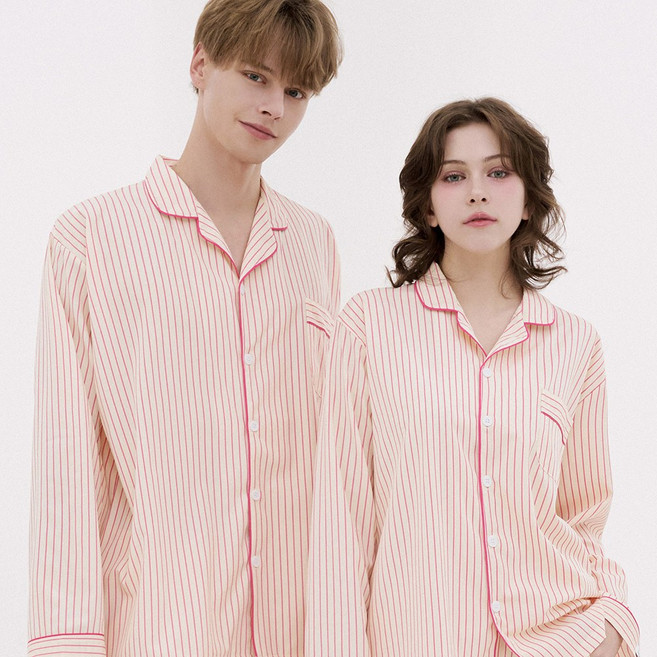 도씨 커플용 실크핏 러브썸 잠옷 긴팔 상의 + 하의 세트