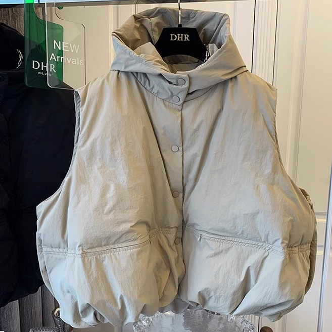 COSYEVNO 겨울 패딩 조끼 여성 후드 하이넥 도톰 베스트 캐주얼 오버핏