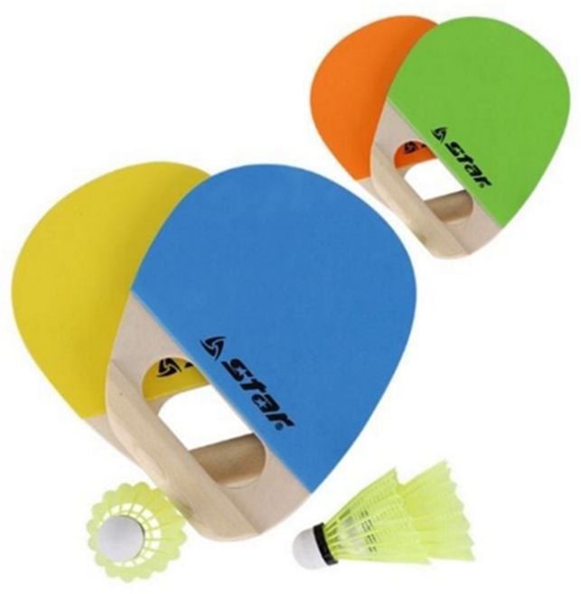 패드민턴 라켓 뉴스포츠 두가지 실내 탁구 배드민턴 실외 운동 탁구라켓 핸들러 고탄력 어린이 레저 활동, 옐로우+블루