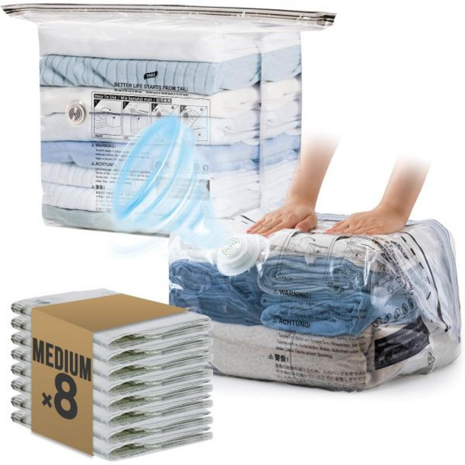 테일리 8개 큐브 진공 보관 가방 중형25x19x11 인치 의류용 밀봉 여행용 압축 포장 담요 아기 옷 여행 액세서리, 8 Medium
