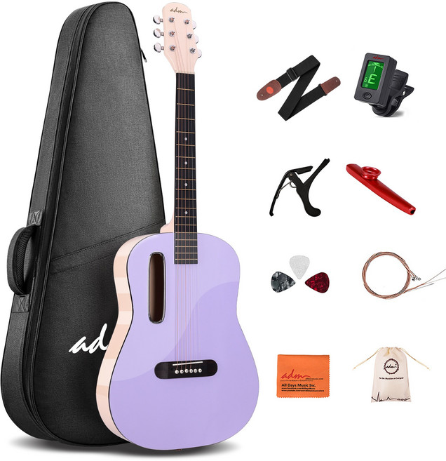 입문자용 38인치(약 97cm) 투톤 포크 기타 세트, 보라색, 1개