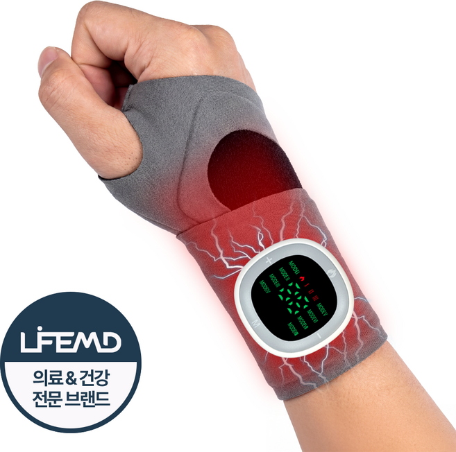 라이프엠디 TENS + EMS 온열 저주파 손목 마사지기 손목아대 보호대 겸용 무선 휴대용 마사지 안마기, 그레이, 1개