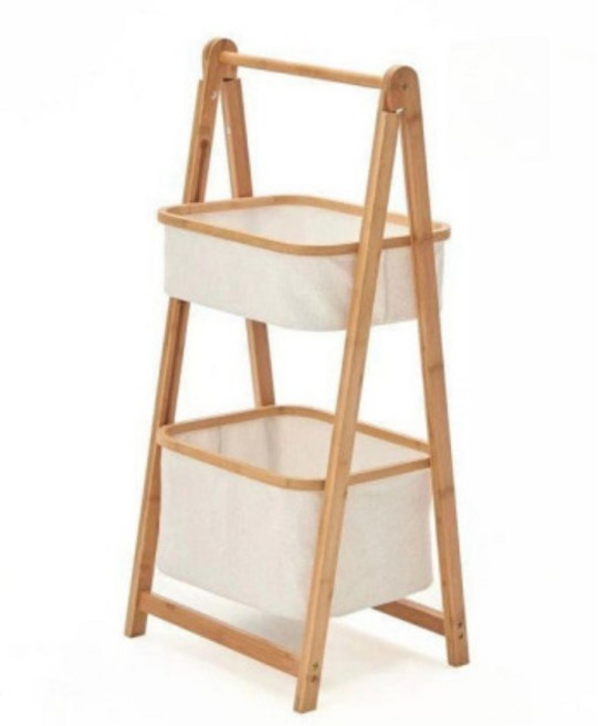 대나무 햄퍼 빨래바구니 2단 화이트