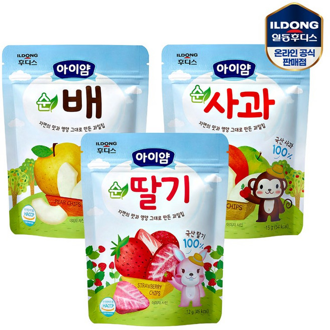 아이얌 동결건조 과일칩 3종(순딸기+순사과+순배), 15g, 3개