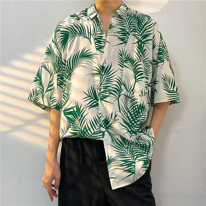 夏季復古風花襯衫 短袖寬鬆沙灘襯衣
