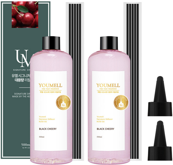 유멜 시그니처 디퓨저 리필오일, 블랙체리, 500ml, 2개