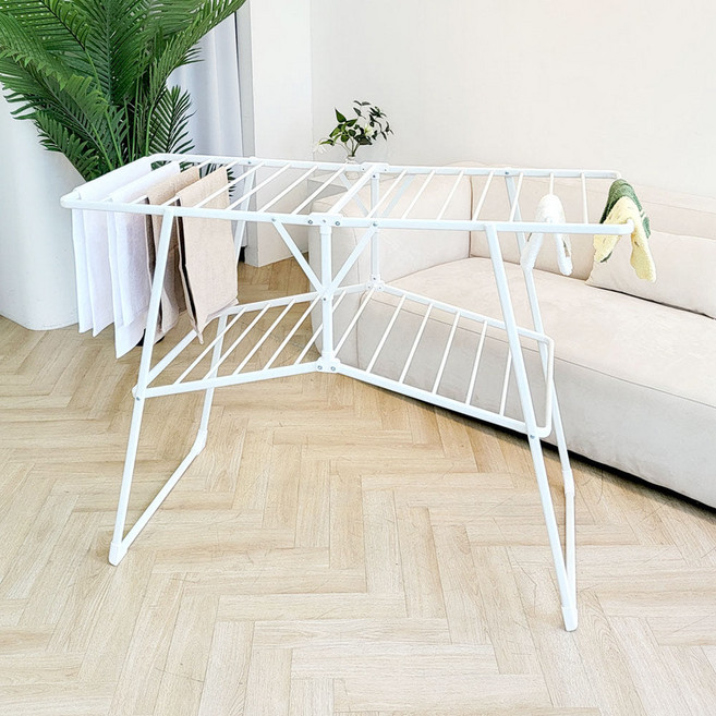 이불도 걱정없는 튼튼한 2단 빨래건조대 원터치 접이식 베란다 원룸 대형, 아이보리