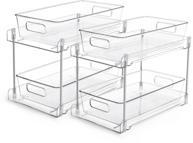 Vtopmart 다용도 서랍식 수납장 슬라이딩 선반 씽크대 양념통 정리대, 2개, 투명