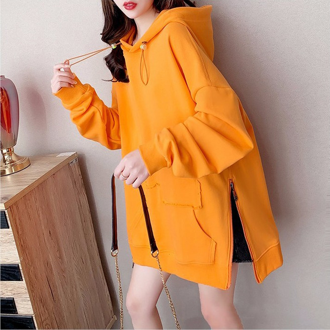 퀸앤조이여성 겨울 루즈핏 후드 다미닛 사이드 지퍼 맨투맨 빅사이즈 데일리 캐주얼