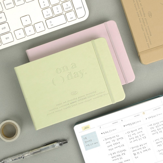워너디스 온어데이 와이드 위클리 양장 다이어리 날짜형 만년형 일기장 업무용 회사 다이어리 플래너, [만년형] 소프트그린