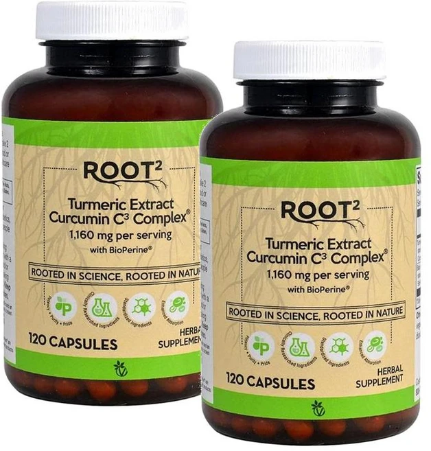 비타코스트 ROOT2 터메릭 커큐민 C3 컴플렉스 1160mg 퍼서빙 바이오페린 캡슐 Vitacost Turmeric Extract Curcumin C3 Complex, 2개, 120정 - 쿠팡