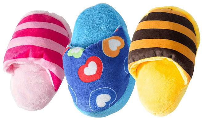 이지유 애견 삑삑이 슬리퍼 봉제 인형 3종 세트, 1세트, 혼합색상