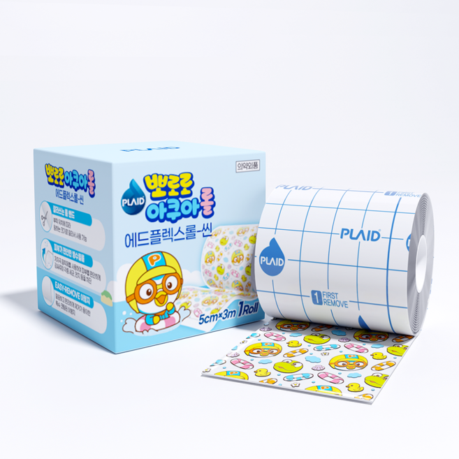플레이드 뽀로로 잘라쓰는 아쿠아롤 방수 밴드 5cm X 3M, 1개입, 1개