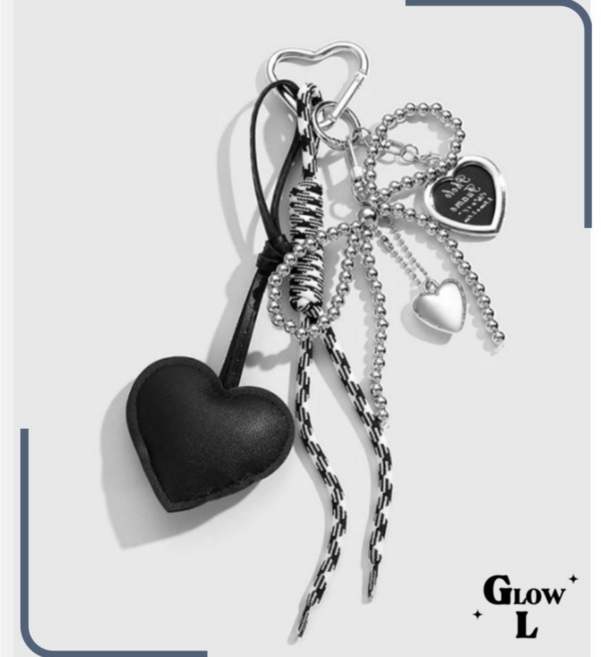 글로우엘 하트 팬던트 리본 키링 여성 가방 장식 악세서리 차키 로프 매듭 열쇠고리, 1개, 혼합색상