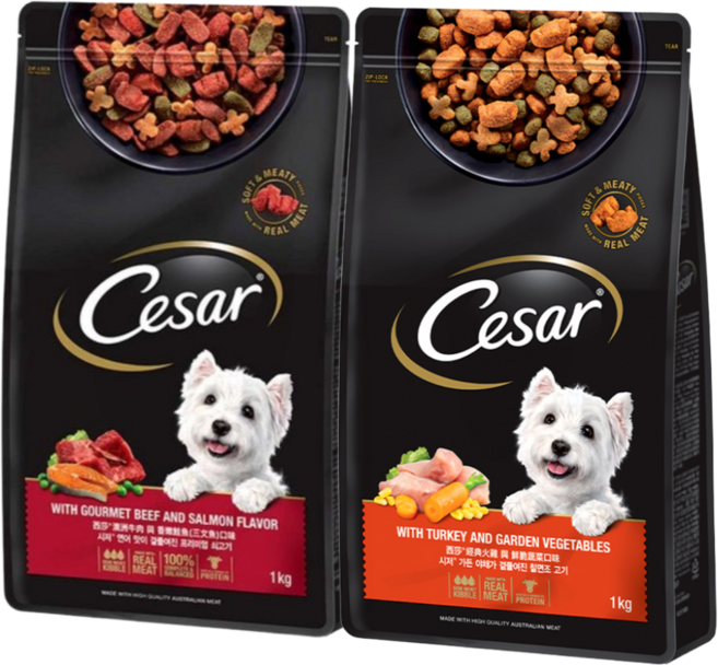 시저 애견 건사료 쇠고기1kg + 칠면조 고기 1kg, 1kg, 1개