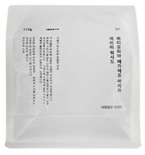 센터커피 싱글 오리진 원두 에티오피아 아리차 에이미/워시드, 1개, 210g, 홀빈(분쇄안함)