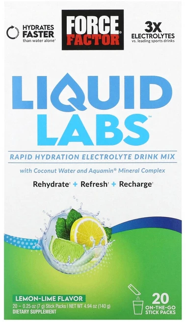 포스팩터 Liquid Labs 전해질 믹스 레몬-라임 스틱팩 20개 각 7g(0.25oz), 1개, 140g - 쿠팡
