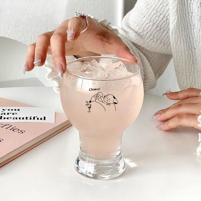 卡通玻璃杯ins高顏值啤酒杯稀奇古怪家用高腳杯果汁飲料杯水杯子, 1個