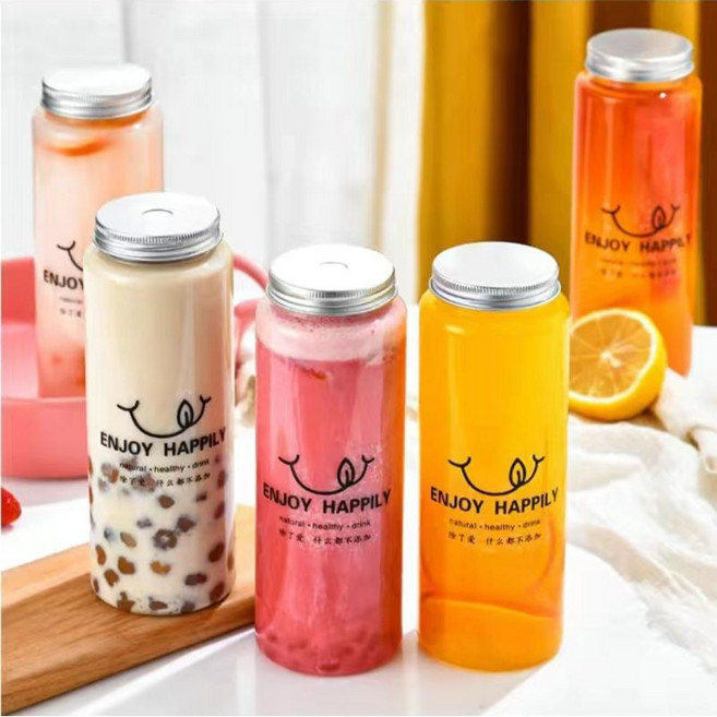 一次性 PET 塑料飲料瓶 (50支裝) - 高透明奶茶瓶 飲料罐 塑膠瓶, 1個, 400mI無孔,50支(附貼紙 吸管)